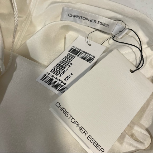 CHRISTOPHER ESBER dress silk strapless maxi gathered column wedding bride 6 NWT - Picture 11 of 13